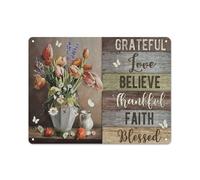 Rustic Metal Tin Sign Tulip, Daisy Flower, Pomegranate, White Butterfly, Grateful, Love Jesus Landscape Prints, Christian Wall Art for Bathroom Kitchen Home Decoration 12x16 Inch