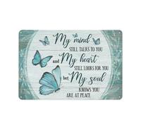 Rustic Metal Tin Sign Turquoise Butterfly, My Mind Still Talks to You Heaven Landscape Prints Farmhouse Wall Art Home Garden Home Living Room,Bedroom,Porch Retro Wall Decor 8x12 Inch
