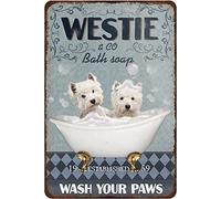Rustic Metal Tin Sign Vintage Westie Dog Bath Company Lover Gift Bathroom Decor Retro Poster Wall Art Home Living Room Garage Farm Bedroom Plaque 8x12 Inch