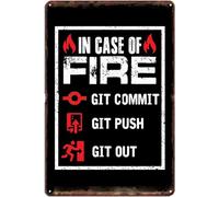 Rustic Metal Tin Signs Wall Decor in Case of Fire Git Commit Git Push Git Vintage Funny Signs Home Decorations Cute Wall Decor Metal Poster for Bedroom Office Kitchen 8x12 Inch