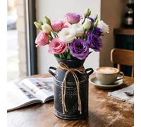 Rustic Metal Vase W/handles Flower Vase For Garden Living Room Table Top Decor Black