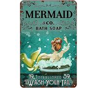Rustic Metal Wall Art Decor Antique Metal Sign Funny Mermaid Bathroom Mermaid Bath Soap Wash Your Tail Tin Sign Vintage Decoration Garage Home Garden Cafes Kitchen Wall Tin Signs 8x12 inch