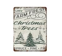 Rustic Metal Wall Art Retro Christmas Decor, Farm Fresh Christmas Trees, Retro Holiday Decorations, Wall Art, Vintage Christmas Sign Kitchen Yard Garden Metal Sign Home Decor Tin Signs 8x12 inch