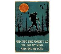 Rustic Metal Wall Art Tin Sign Love Hiking Signs and Into The Forest I Go to Lose Your Mind Find Your Soul Signs Love Moon Wall Art Gift Home Decor Tin Sign for Bathroom 8x12 inch