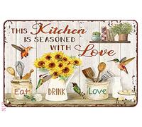 Rustic Metal Wall Decor Hummingbird This Kitchen Is Seasoned With Love Eat Drink Metal Signs Vintage Room Decor Aesthetic Wall Art Tin Sign Gift for Garage Bathroom Living Room Man Cave Bar 8x12 inch