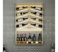 Rustic Metal Wall Wine Rack for Bottles & Glasses, 4-Tier Hanging Wine Holder, Wine Storage for Home Bar & Cellar, Gold Finish (L39.3-100-A)