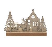 Rustic Metal Woodland Scene Tealight Holder With Wooden Base