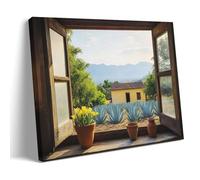 Rustic Mexican Agave Wall Art Hanging Paintings Poster, Faux Window View to Agave Plantation Scenic Art Print, Southwestern Rural Landscape Decor Ideal for Living Room Interior Wall Decoration 20x30in