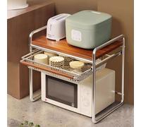 Rustic Microwave Stand with Wire Drawer Basket Over-the-Microwave Shelf Kitchen Countertop nizer Small Bakers Rack for Kitchen Storage & Island Solutions