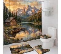 Rustic Mountain Cabin Landscape Log Shower Curtain Sets