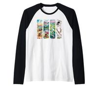 Rustic Mountain River Fishing Camping Art Raglan Baseball Tee