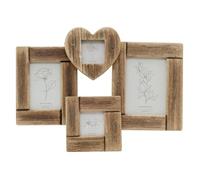 Rustic Multi Photo Frame for 4 Pictures | Wooden Collage Frame with Heart Detail | Wall Mounted Shabby Chic Driftwood Style - 49x36cm