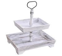 Rustic Multi-Tier Farmhouse Wood Tray - Rectangular Dessert Display Stand with Metal Handles | Ideal for Kitchen, Fruit, Cupcake, and Cake nization