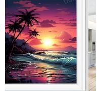 Rustic Mystic Sea One Way Privacy Window Film Modern Sunset Nature Coastal Scenery Heat Blocking Window Clings Self-Adhesive Privacy Cover Film 45x60 cm