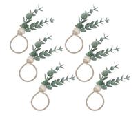 Rustic napkin rings set, 6 pieces napkin rings made of artificial eucalyptus wood boho leaf wood beads, napkin buckles for parties dinner wedding banquet Christmas table decoration.