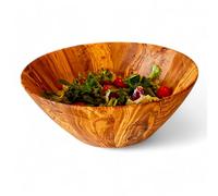 Rustic Natural Salad Bowl | Olive Wood Large Handcrafted End Grain Centre Piece Wooden Salad Bowl Mediterranean Decor Natural Shaped | Ideal for Serving Salads Fruits or Decorative Centerpiece (40cm)