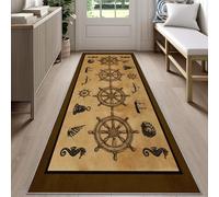 Rustic Nautical Runner Rug for Entryway 60x200cm Steering Wheel Ocean Runner Rug for Hallway, Coastal Long Carpet, Machine Washable Carpet for Kitchen Bedroom Living Room