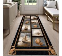 Rustic Nautical Runner Rug for Hallway 80x300cm Navy Ship Carpet Runner, Coastal Sailboat Long Carpet, Machine Washable Rug for High Traffic Areas in Hallway