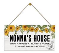 Rustic Nonna's Sunflower House Decor, Hanging Wood Plaque, Printed Art Wall Decor, 'What Happens at Nonna's' Sign, Grandma Gift 12x6in