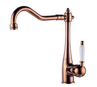 Rustic Nostalgia Kitchen Faucet - 360° Adjustable Brass Mixer Tap with Rose Gold Handles Perfect for Farmhouse Sinks and Vintage Decor Durable and Stylish.