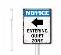 Rustic Notice Sign for Outdoor Entering Quiet Zone With Symbol Yard Sign With Stake for Lawn Garden Street 20x30 CM Metal Sign Sturdy Aluminum Rust Free Easy Mounting