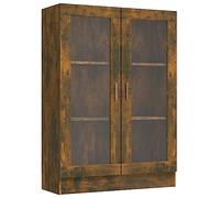 Rustic Oak Book Cabinet with Glass Doors, CD Storage Unit, Free Standing for Living Room & Home Office - 115 cm High, Stylish Bookshelf & Sideboard Storage Solution