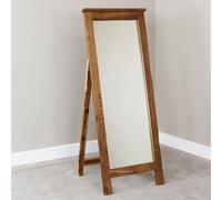 Rustic Oak Floor Standing Cheval Mirror | Solid Oak Full Length with Adjustable Back Leg | Chunky Textured Frame | Timeless Country Style Bedroom Mirror | H1370 x W530 x D590mm