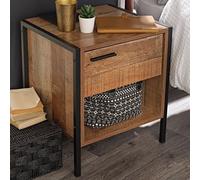 Rustic Oak Industrial Bedside Table with Drawer - Hoxton - LPD