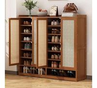 Rustic Oak Rattan Sideboard Cabinet with Doors & Adjustable Shelves Hidden Shoe Storage Brown 47.2" x 12.6" x 42.1" Stylish Home Organizer & Furniture Solution
