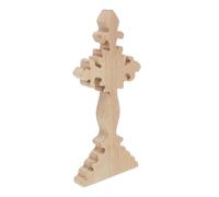 Rustic Oak Standing Cross Ornament with Stand, Hand Carved 5.91 Inch