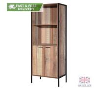 Rustic Oak Tall Cabinet 2 Door Sideboard Storage Cupboard Display Shelving