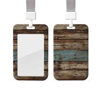 Rustic Old Barn Wood Id Badge Holder with Lanyard Waterproof Key Card Holder Case Id Card Protector with Clear Id Window Name Tags for Women Men Work Office Doctor Nurse