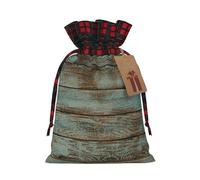 Rustic Old Barn Wood Printed Christmas Drawstring Linen Gift Bags â€“ Reusable Burlap Fabric Bags With Tags For Christmas Gifts, Party Favors, Wedding Decor & Holiday Packaging 2 Sizes