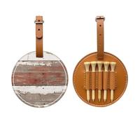 Rustic Old Barn Wood Printed Golf Tees Organizer Bag, PU Leather Golf Tee Pouch, Portable Tee Holder with Belt Clip, 5 Tee Slots, Golf Bag Accessory and Golf Gift Brown