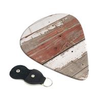 Rustic Old Barn Wood Printed Guitar Picks, 6 Pack with Leather Keychain Pick Holder - 0.46mm, 0.71mm, 0.96mm Assorted Thickness for Acoustic Ukulele, Electric Guitar, Acoustic Guitar, Bass