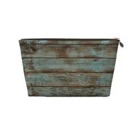 Rustic Old Barn Wood Printed Leather Travel Toiletry Makeup Bag with Gold Zipper for Women on the Go
