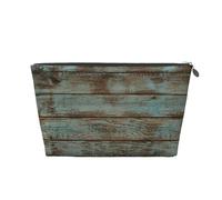 Rustic Old Barn Wood Printed Leather Travel Toiletry Makeup Bag with Silver Zipper for Women on the Go