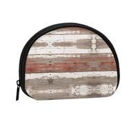 Rustic Old Barn Wood Printed Mini Coin Pouch, Shell Shape Zip Around Wallet, Small Zipper Pouch for Cash, Cards, Keys, Lipstick, Storage Pouch, Travel Organizer