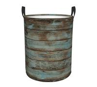 Rustic Old Barn Wood Printing Hamper Circular Style Handles For Easy Move Personalized Dirty Clothes Hamper Simple Storage