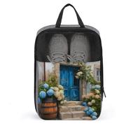 Rustic Old House Blue Door Hydrangeas Shoe Bag for Travel Daily Use Anti-dust Storage Carrier Golf Shoe Pouch