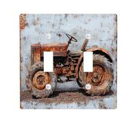 Rustic Old Tractor Decorative Light Switch Cover Plate 2 Gang Double Toggle, Vintage Country Farmhouse Electrical Faceplate for Kitchen Bathroom, Farm Switchcover Decor