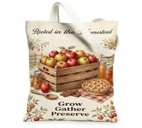 Rustic Orchard Harvest Homestead Quote Fruits Canvas Tote Bag 13x15 Inch