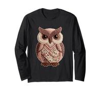 Rustic Owl Patchwork Floral Animal Boho Folk Art Graphic Long Sleeve T-Shirt