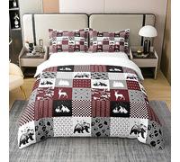 Rustic Patchwork 100% Cotton Duvet Cover Super King,Bear Moose Deer Comforter Cover,Retro Camouflage Bedding Set,Farmhouse Hunting Theme Soft Breathable Bedspread Cover with Zipper & Corner Ties