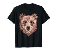 Rustic Patchwork Bear Floral Animal Collage Folk Art Graphic T-Shirt