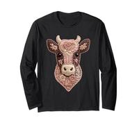 Rustic Patchwork Cow Floral Animal Collage Folk Art Graphic Long Sleeve T-Shirt