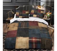 Rustic Patchwork Duvet Cover 3D Print Durable 3 Pcs Bed Linen Hidden Zipper Vintage Textile Design Quilt Cover Premium Washable for Kids Adults Women Teens Youth Girls Boys Single（135x200cm）