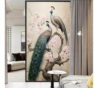 Rustic Peacock Stained Glass Window Film Flowers Bird Vintage Animals Privacy Window Film Non-Adhesive Glass Film Decorative Static Cling Film for Home Office 27.6Wx47.2L inch