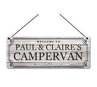 Rustic Personalised Campervan Sign 20x7.5 cm | Custom Hanging Aluminium Plaque with Waxed String | Caravan & Motorhome Gift