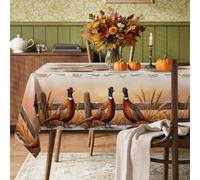 Rustic Pheasant Autumn Harvest Table Cloth 55x86 Inch | Rustic Pheasant Motif, Rectangle Tablecloth, Golden Harvest Wheat, Countryside Scene, Autumnal Dining Decor